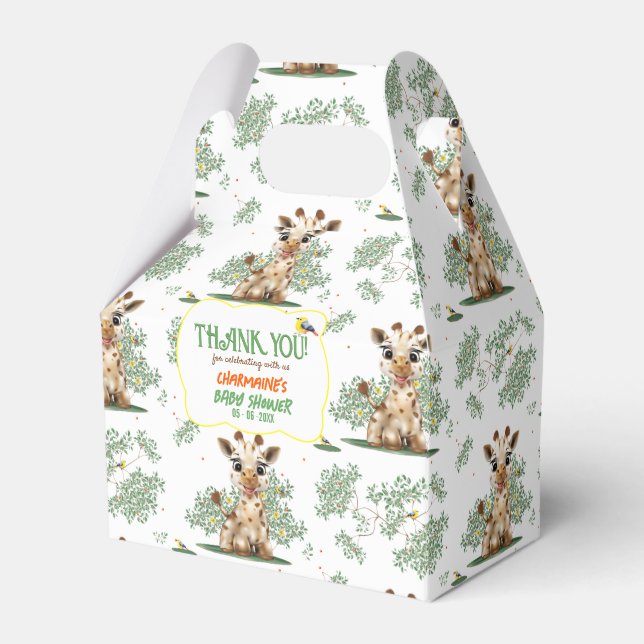 Giraffe Bird Safari Neutral Baby Shower Favour Box (Front Side)