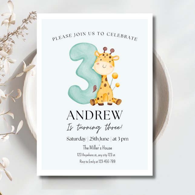 Giraffe Birthday Invitation, Minimalist Birthday  Invitation (Creator Uploaded)