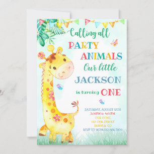 Giraffe birthday invitation Safari invitation