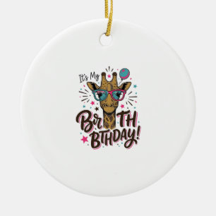 Giraffe Birthday Vintage Engraving Party Shirt_1 Ceramic Ornament