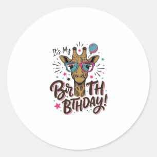 Giraffe Birthday Vintage Engraving Party Shirt_1 Classic Round Sticker