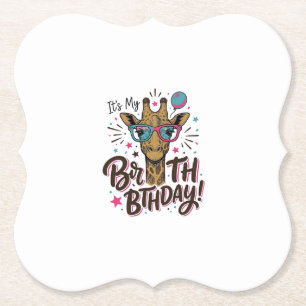 Giraffe Birthday Vintage Engraving Party Shirt_1 Paper Coaster