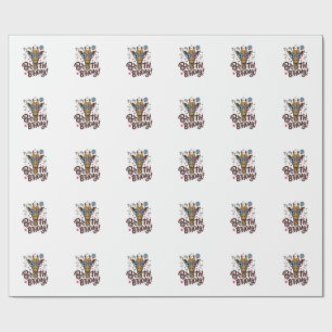 Giraffe Birthday Vintage Engraving Party Shirt_1 Wrapping Paper