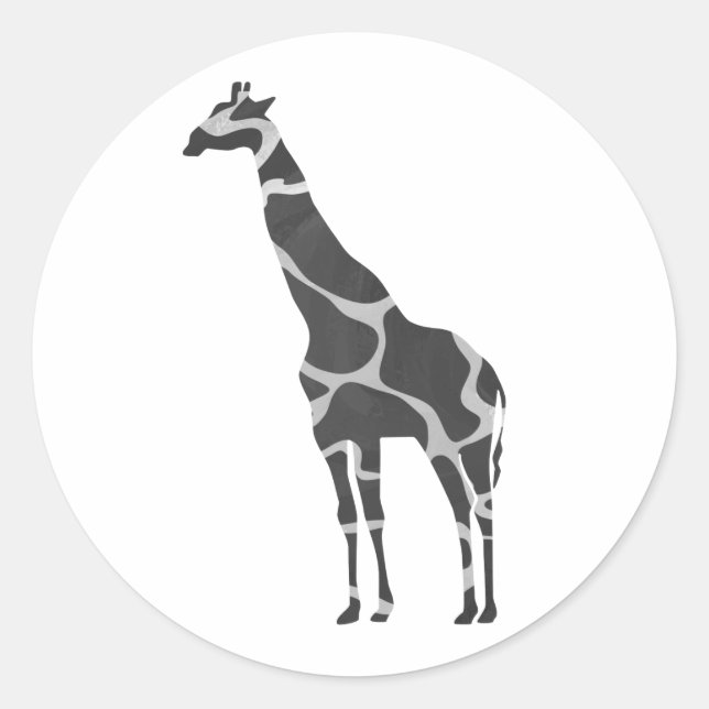 Giraffe Black and Grey Silhoutte Classic Round Sticker (Front)
