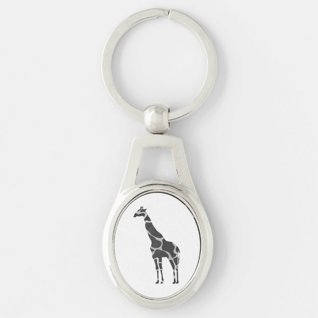 Giraffe Black and Grey Silhoutte Key Ring (Front)