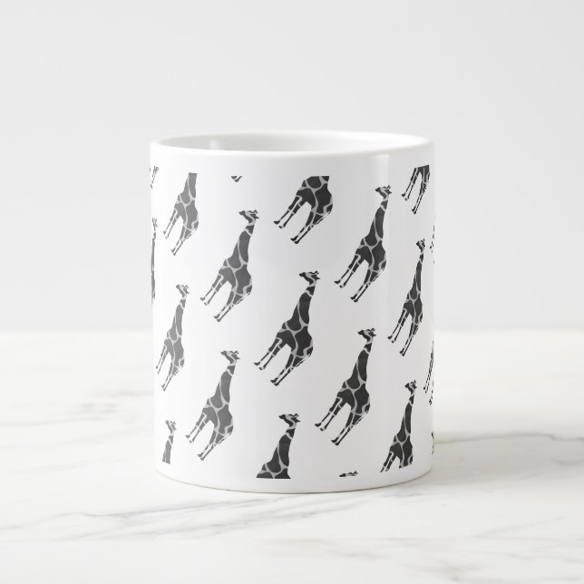 Giraffe Black and Grey Silhoutte Large Coffee Mug (Front)