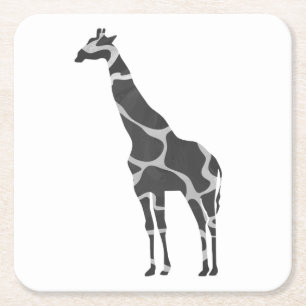 Giraffe Black and Grey Silhoutte Square Paper Coaster