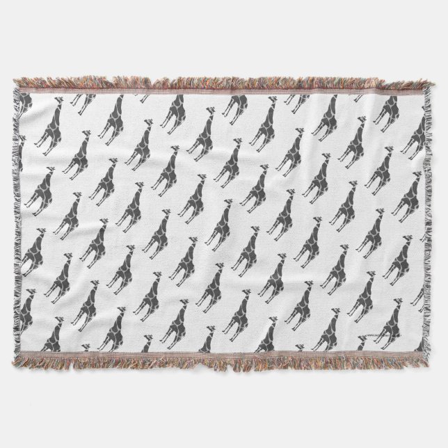 Giraffe Black and Grey Silhoutte Throw Blanket (Front)