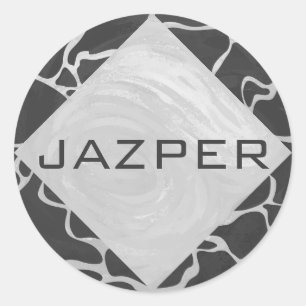 Giraffe Black and Light Grey Monogram Classic Round Sticker