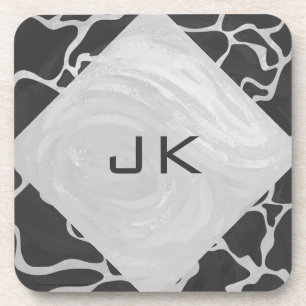 Giraffe Black and Light Grey Monogram Coaster
