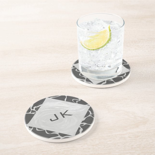 Giraffe Black and Light Grey Monogram Coaster (Side)