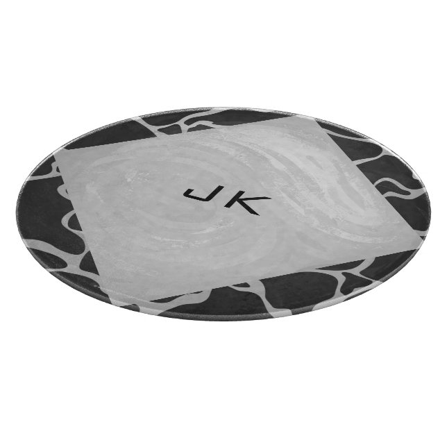 Giraffe Black and Light Grey Monogram Cutting Board (Corner)