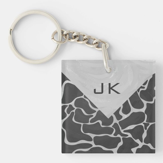 Giraffe Black and Light Grey Monogram Key Ring (Front)