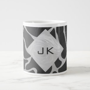 Giraffe Black and Light Grey Monogram Large Coffee Mug