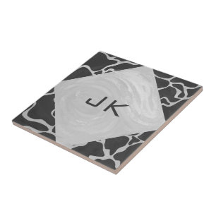 Giraffe Black and Light Grey Monogram Tile