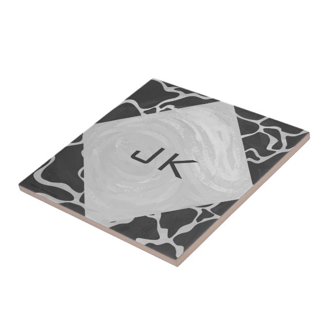 Giraffe Black and Light Grey Monogram Tile (Side)