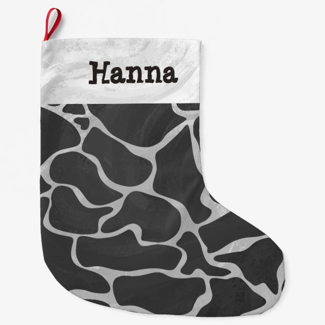Giraffe Black and Light Grey Print Large Christmas Stocking (Front)