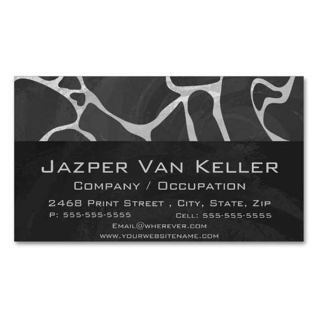Giraffe Black and Light Grey Print Magnetic Business Card (Front)