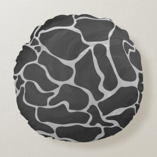 Giraffe Black and Light Grey Print Round Cushion