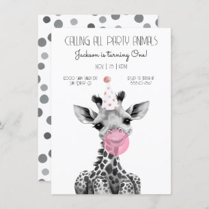 Giraffe black and white Birthday Party Invitation