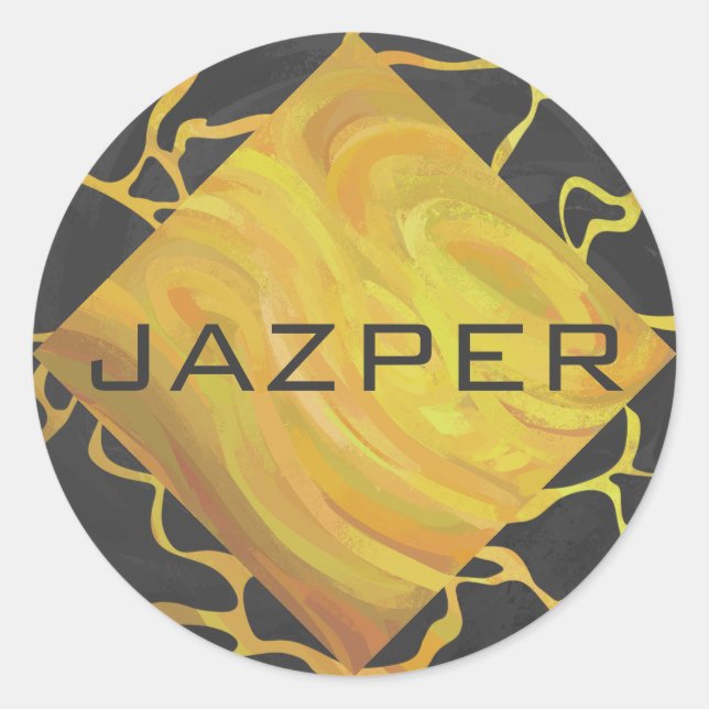 Giraffe Black and Yellow Print Classic Round Sticker (Front)