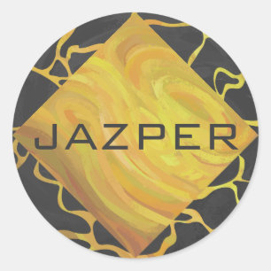 Giraffe Black and Yellow Print Classic Round Sticker