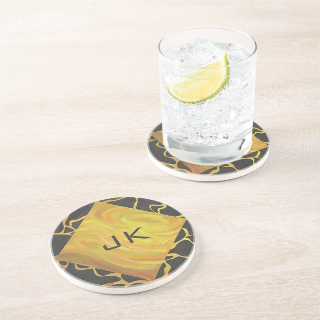 Giraffe Black and Yellow Print Coaster (Side)
