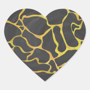 Giraffe Black and Yellow Print Heart Sticker