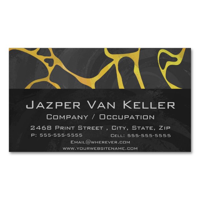 Giraffe Black and Yellow Print Magnetic Business Card (Front)