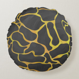 Giraffe Black and Yellow Print Round Cushion