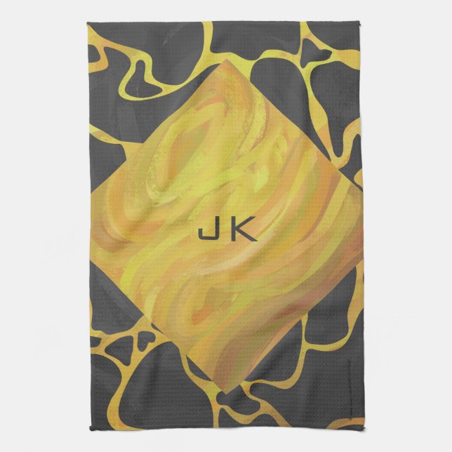 Giraffe Black and Yellow Print Tea Towel (Vertical)