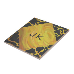 Giraffe Black and Yellow Print Tile