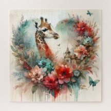 Giraffe Bloomscape Watercolor Floral Safari 
