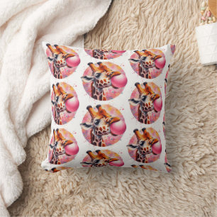 Giraffe Blowing Bubblegum Print Cushion