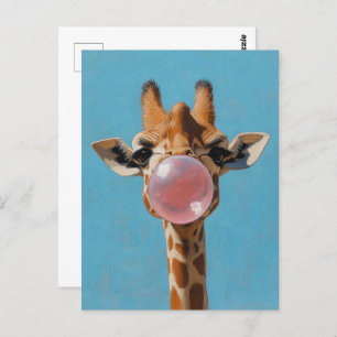 Giraffe Blowing Pink Bubblegum Bubble Postcard
