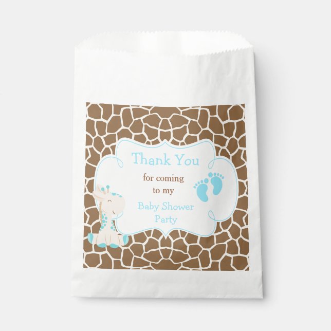 Giraffe Blue Boy Baby Shower Party Favour Bag (Front)