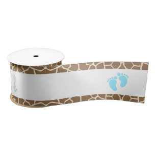 Giraffe Blue Boy Baby Shower Satin Ribbon