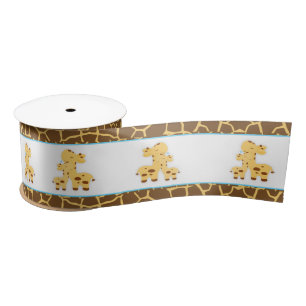 Giraffe Blue Boy Baby Shower Satin Ribbon