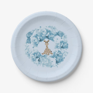 Giraffe Blue Floral Wreath Paper Plates