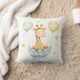 Giraffe Blue Yellow Basket Balloons Boys Nursery Cushion