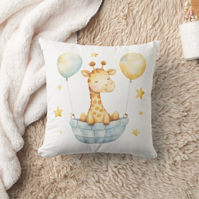 Giraffe Blue Yellow Basket Balloons Boys Nursery Cushion (Blanket)