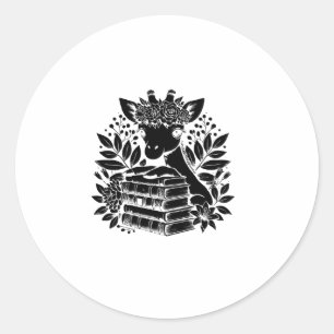 Giraffe Books Bookworm Library Book Reading Biblio Classic Round Sticker