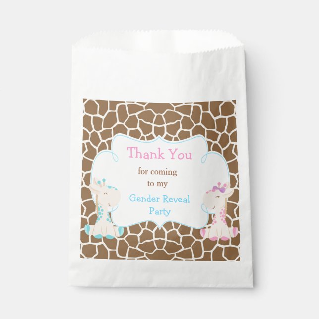 Giraffe Boy & Girl Gender Reveal Party Favour Bag (Front)
