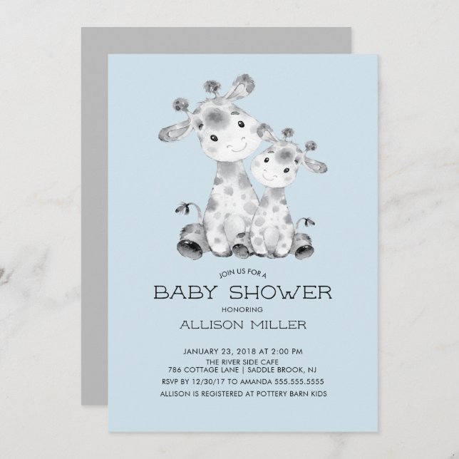 Giraffe Boys baby Shower Invitation (Front/Back)