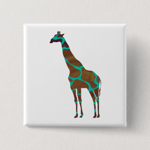 Giraffe Brown and Teal Print 15 Cm Square Badge