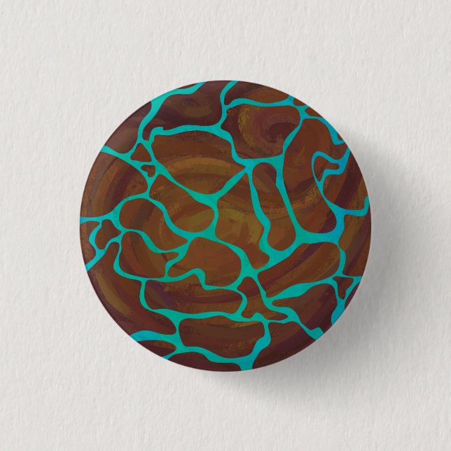 Giraffe Brown and Teal Print 3 Cm Round Badge (Front)