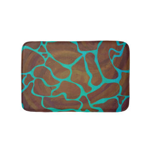 Giraffe Brown and Teal Print Bath Mat