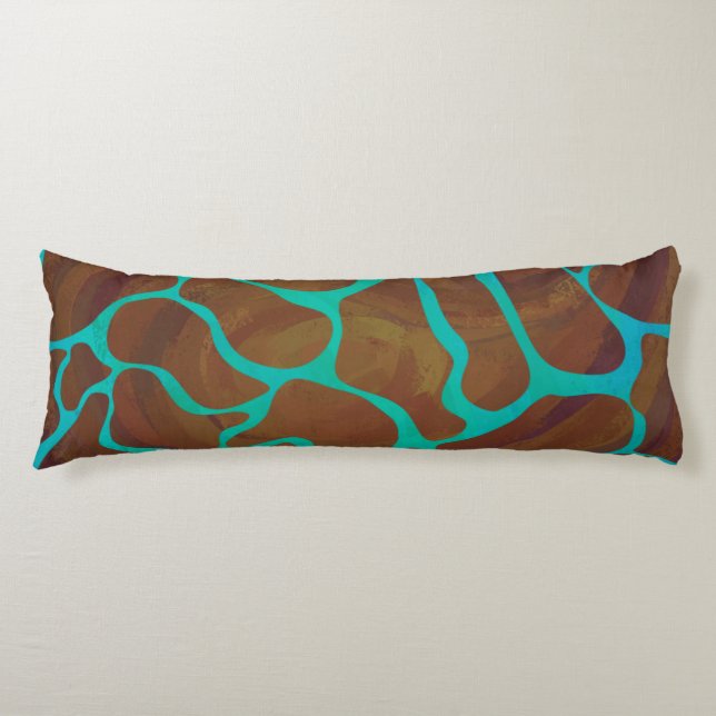 Giraffe Brown and Teal Print Body Cushion (Front)