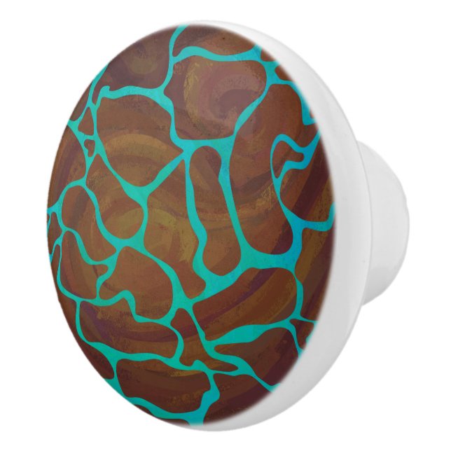 Giraffe Brown and Teal Print Ceramic Knob (Right)