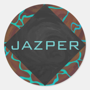 Giraffe Brown and Teal Print Classic Round Sticker